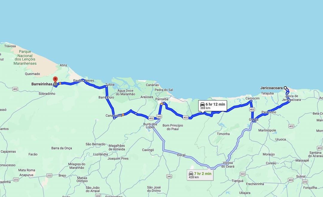 Come arrivare a Barreirinhas da Jericoacoara? - Mappa