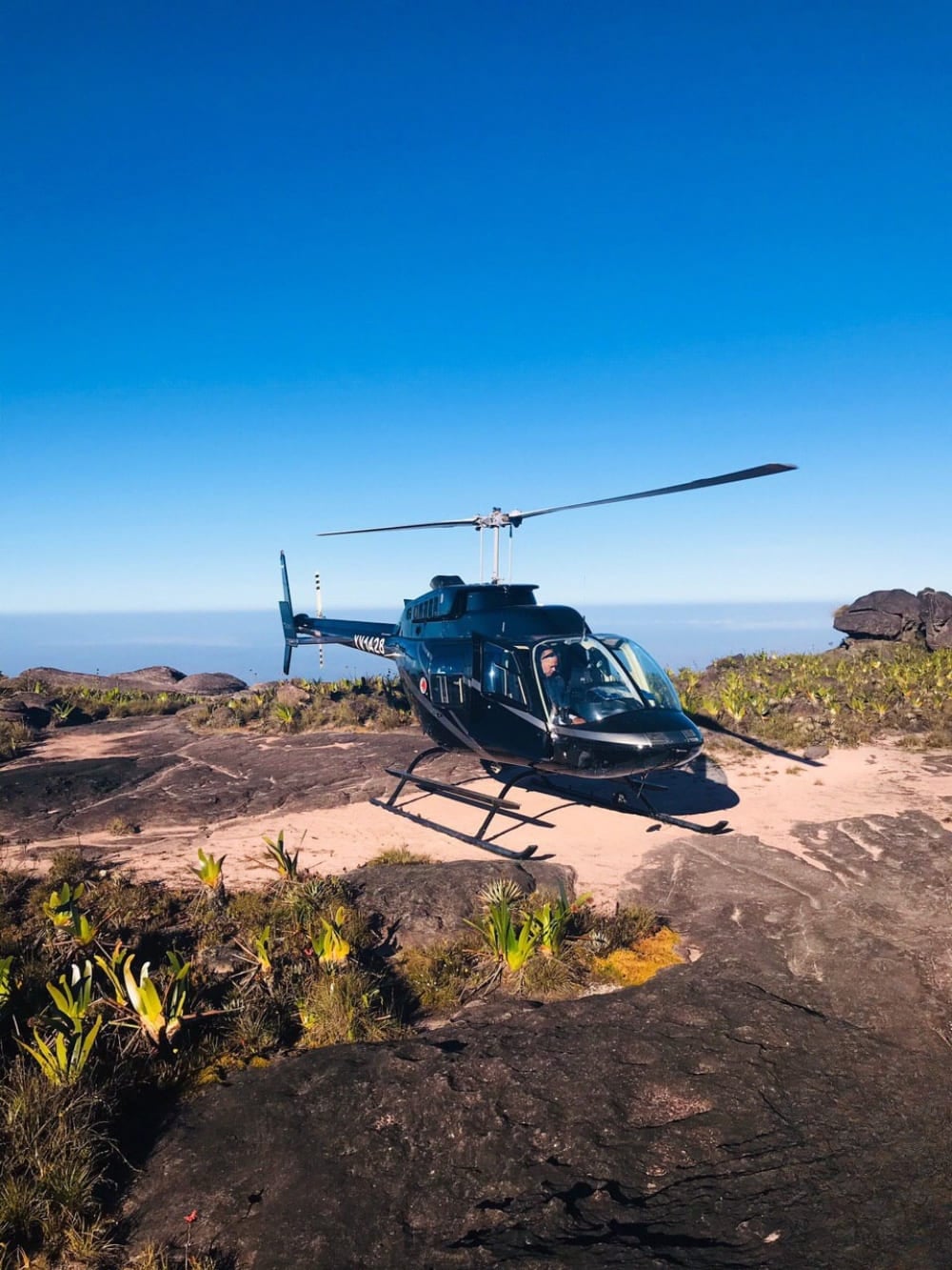 Elicottero in atterraggio sul Monte Roraima Elicottero in atterraggio sul Monte Roraima